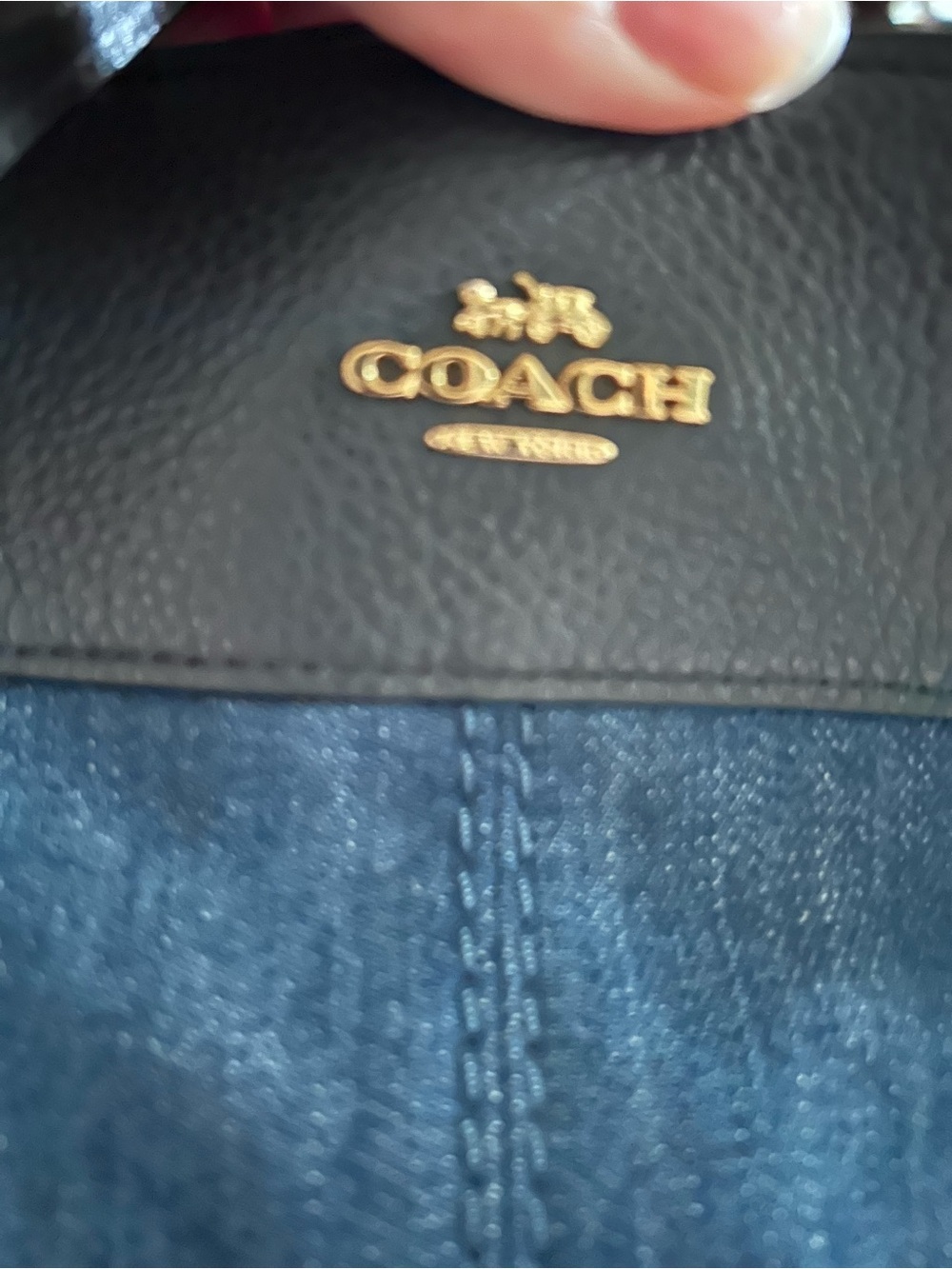 Coach Navy Denim and grey Shoulder Bag with Gold Logo and hardware